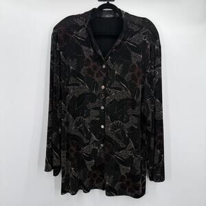 Vikki Vi Shirt Womens 3X Black Floral Button Up Long Sleeve Plus Size USA